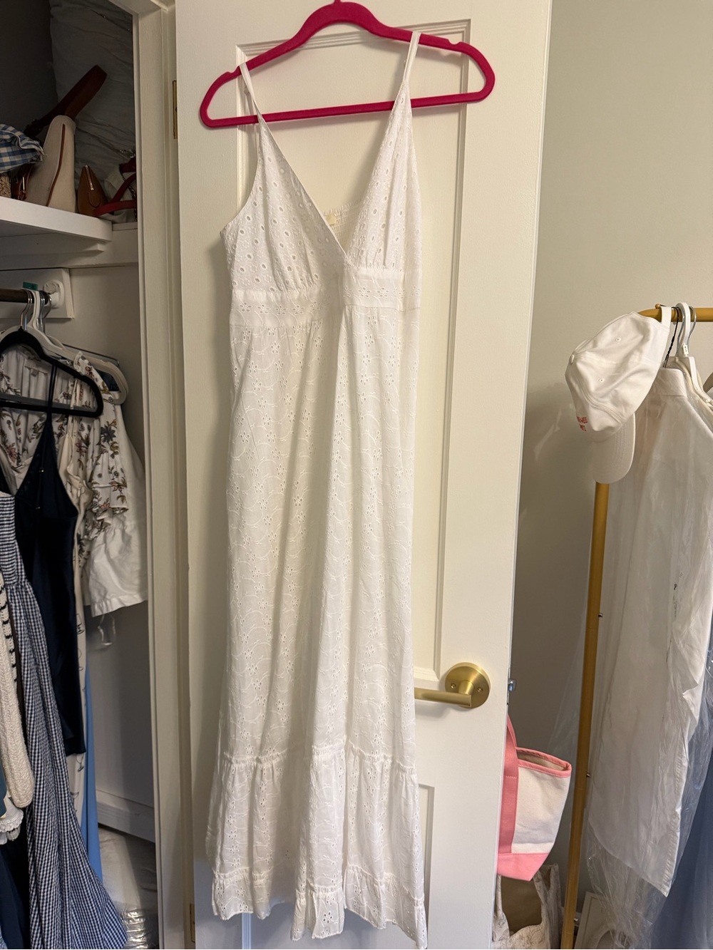 White Eyelet Maxi Dress — Lightweight V-Neck Summer Dress